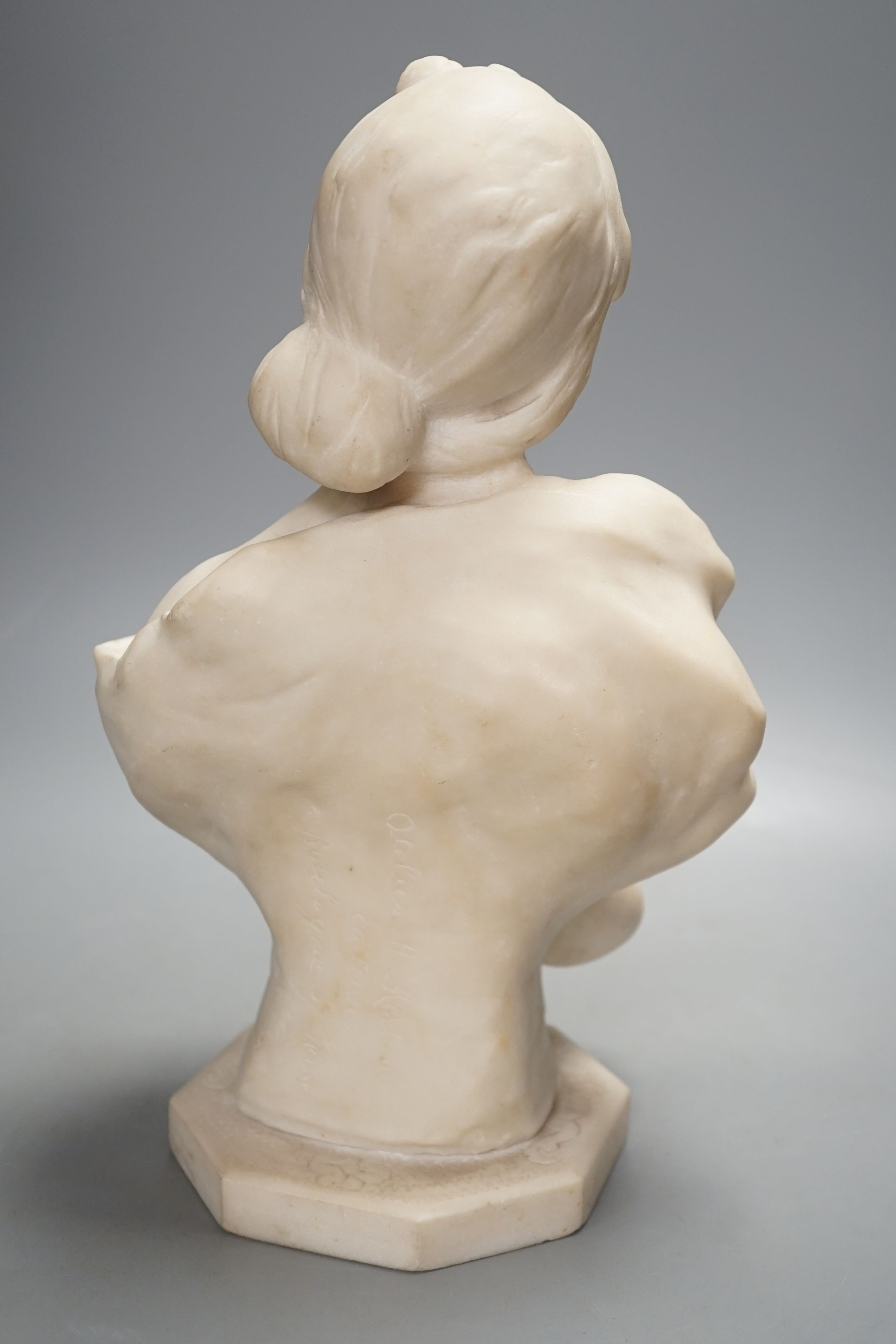 Auguste Moreau (1834-1917) marble bust of a lady, retailers mark for Atelier Merlini, signed , 35 cms high